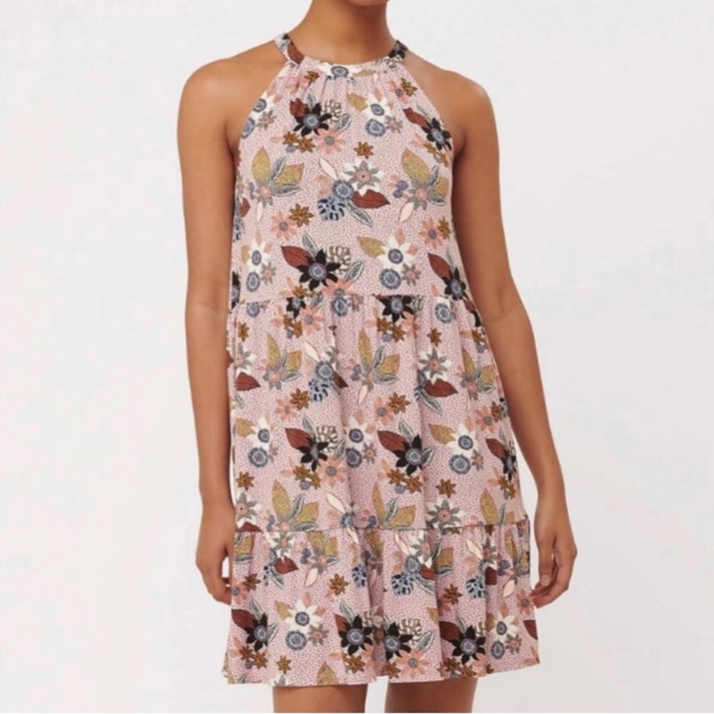 Loft Pink Floral Tiered Halter Trapeze Dress